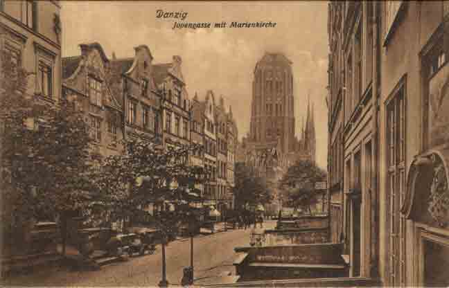 Danzig - Jopengasse mit Marienkirche 1910